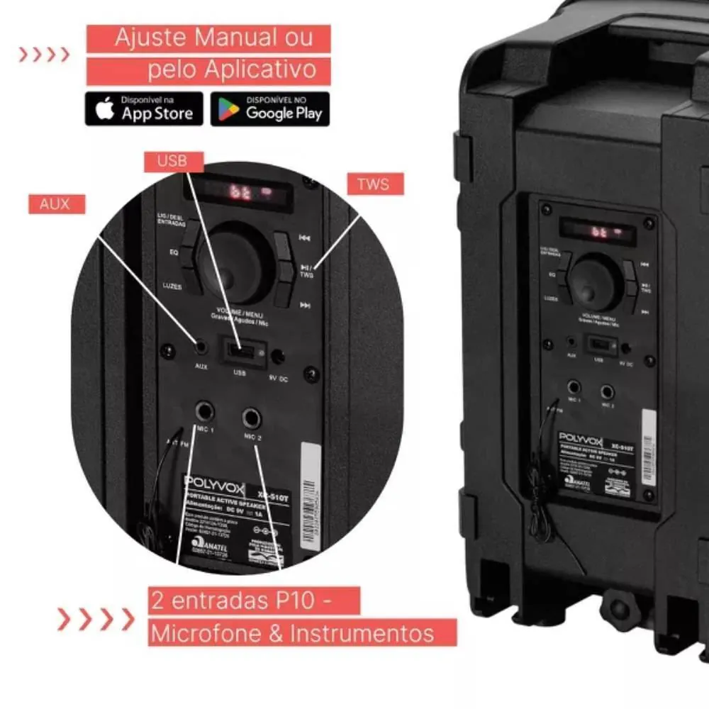 Caixa de Som Acústica Polyvox 300W Bluetooth Xc710t - Bivolt