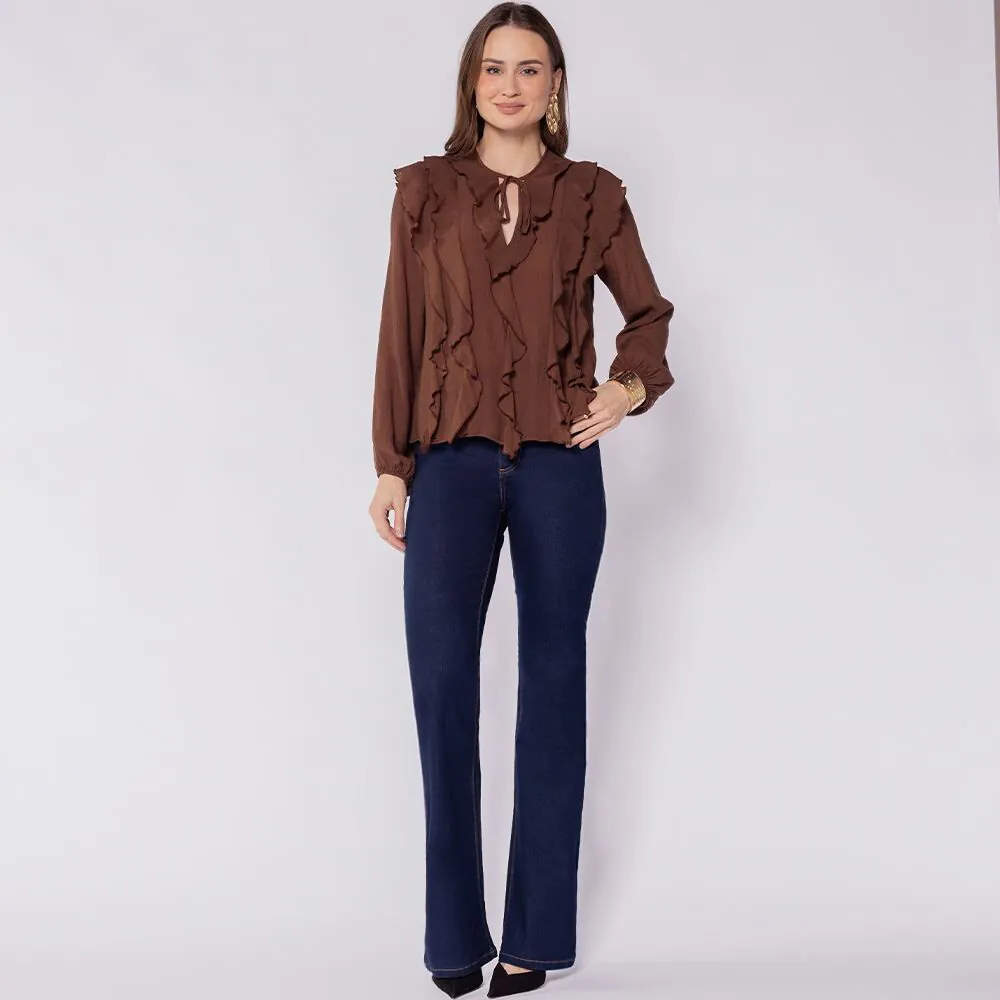 Calça Feminina Flare em Jeans Patricia Foster Amaciado