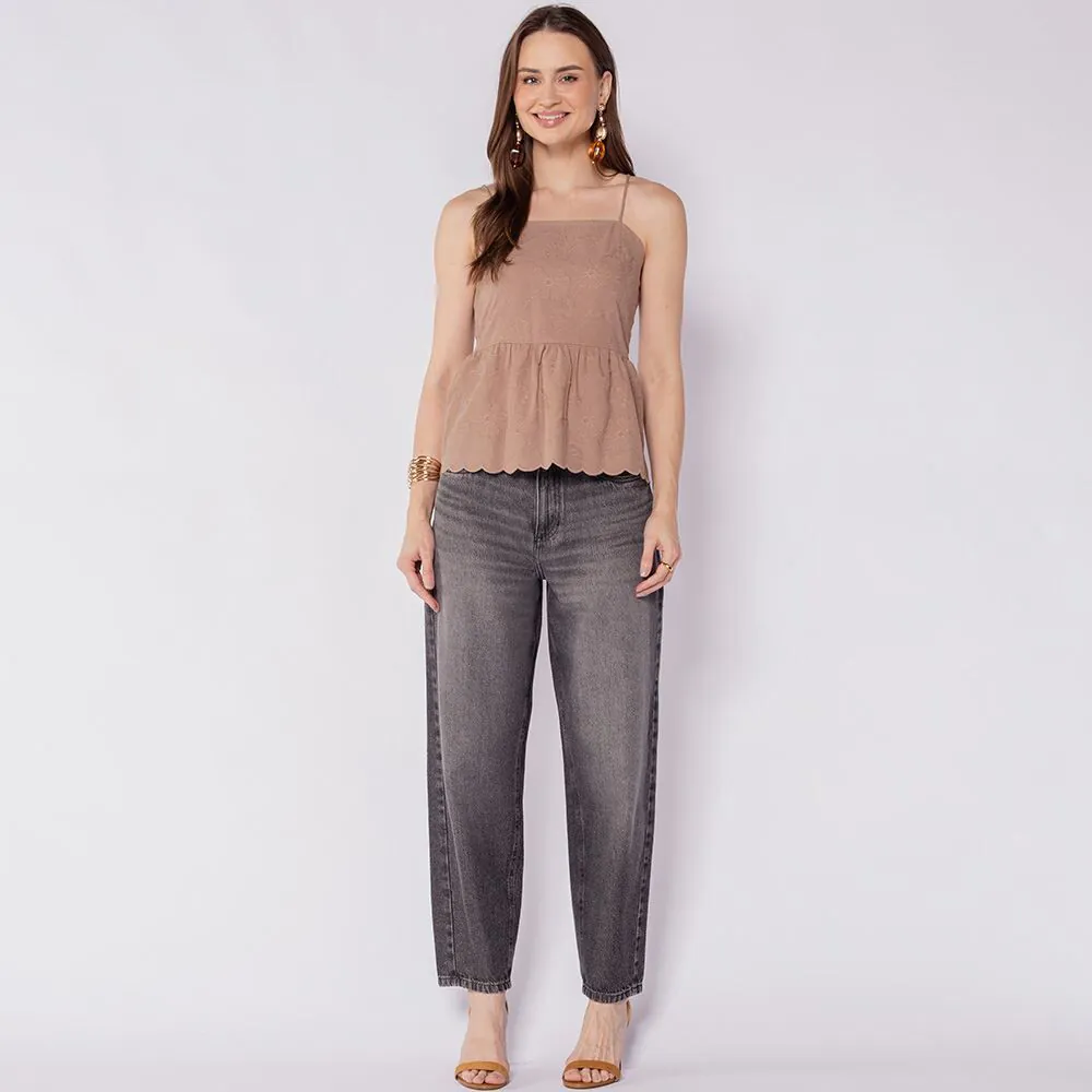 Calça Feminina Jeans Barrel Boby Blues Preto Estonado