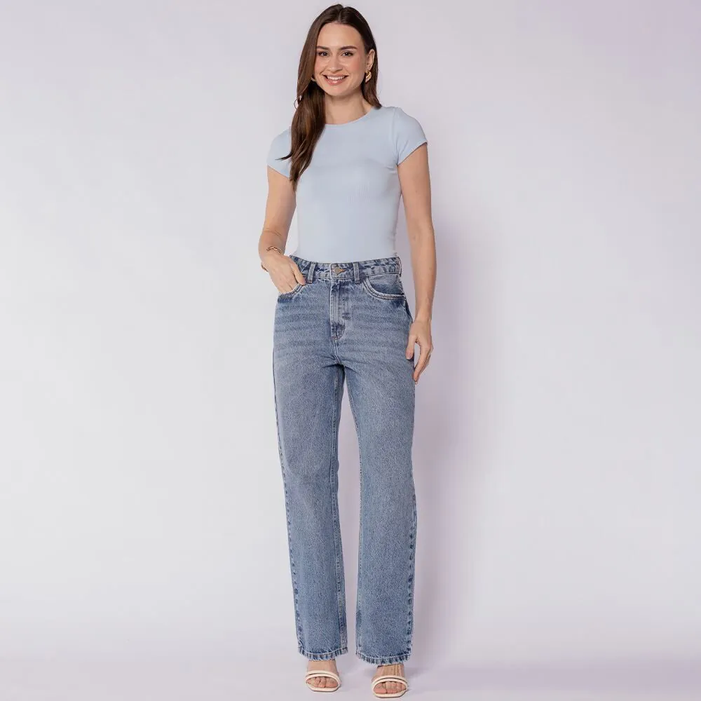 Calça Feminina Jeans Reta Patricia Foster Azul Claro