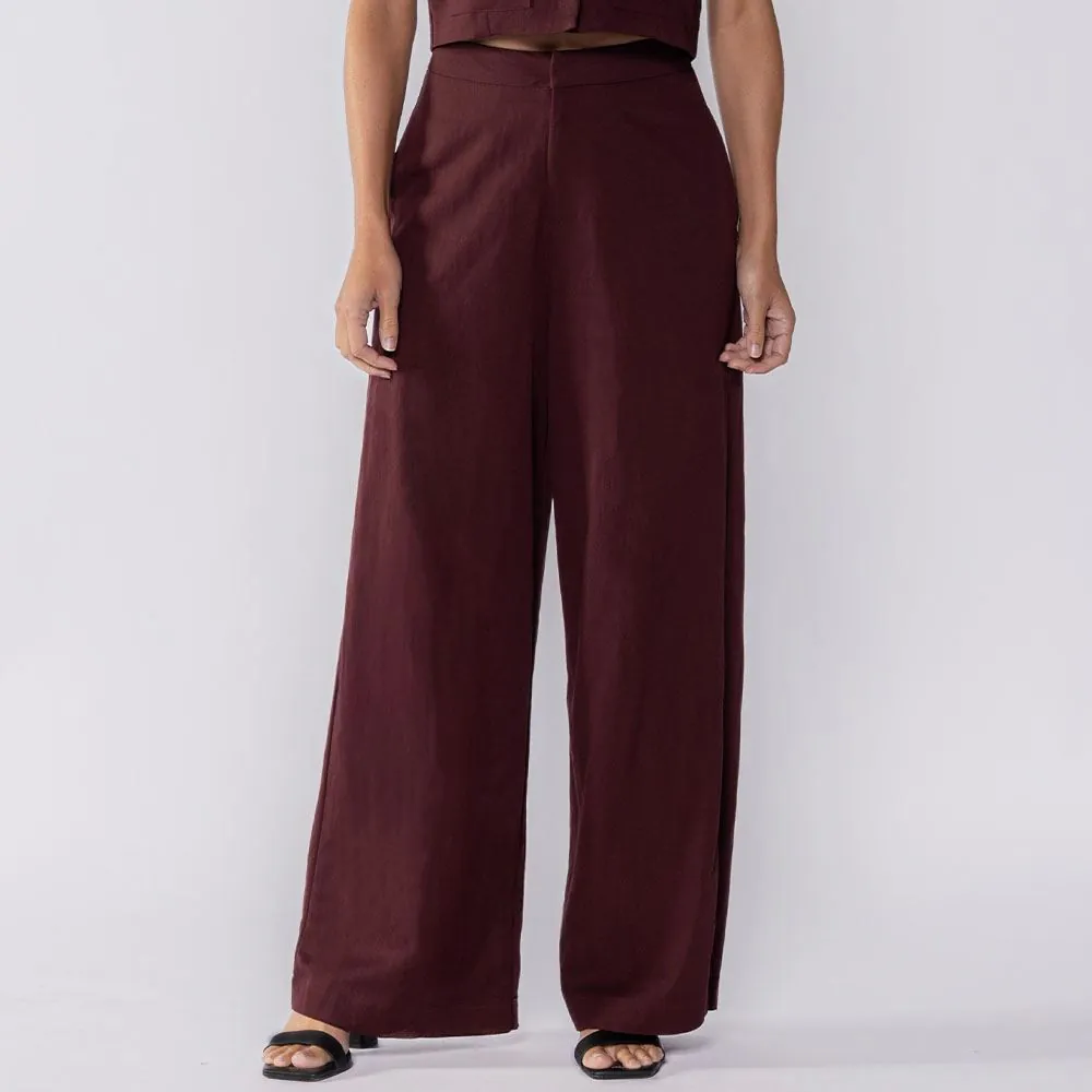 Calça Feminina Pantalona de Poliamida Patricia Foster Bordo