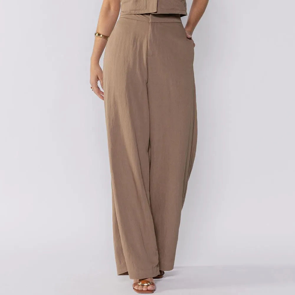 Calça Feminina Pantalona de Poliamida Patricia Foster Caqui