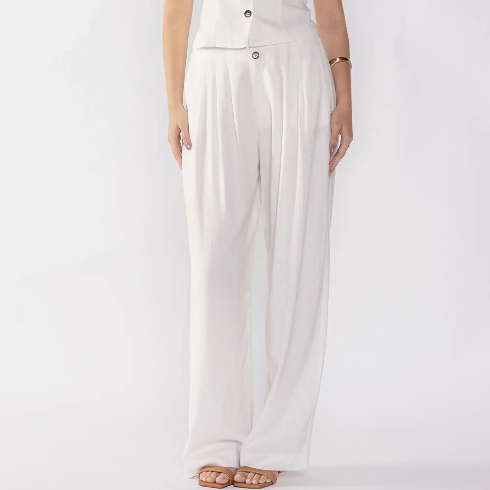 Calça Feminina Reta de Alfaiataria Patricia Foster Off White
