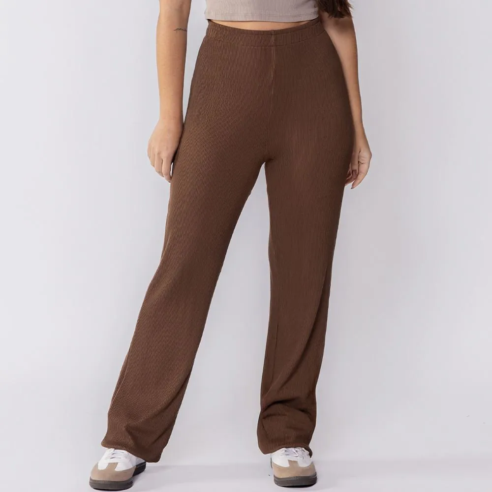 Calça Feminina Reta de Viscose Patricia Foster Marrom