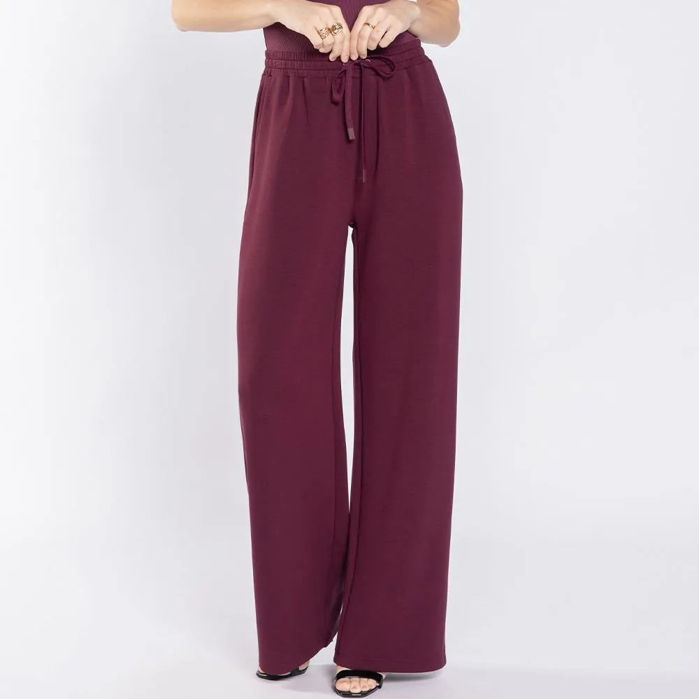 Calça Feminina Wide Leg em Moletom Patricia Foster Bordo