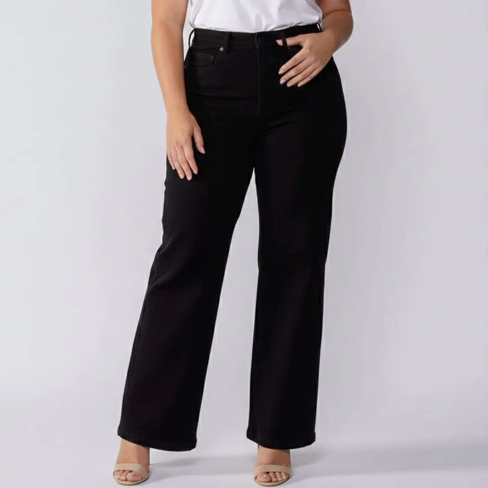 Calça Feminina Wide Leg Plus Size em Sarja Patricia Foster Mais Preto