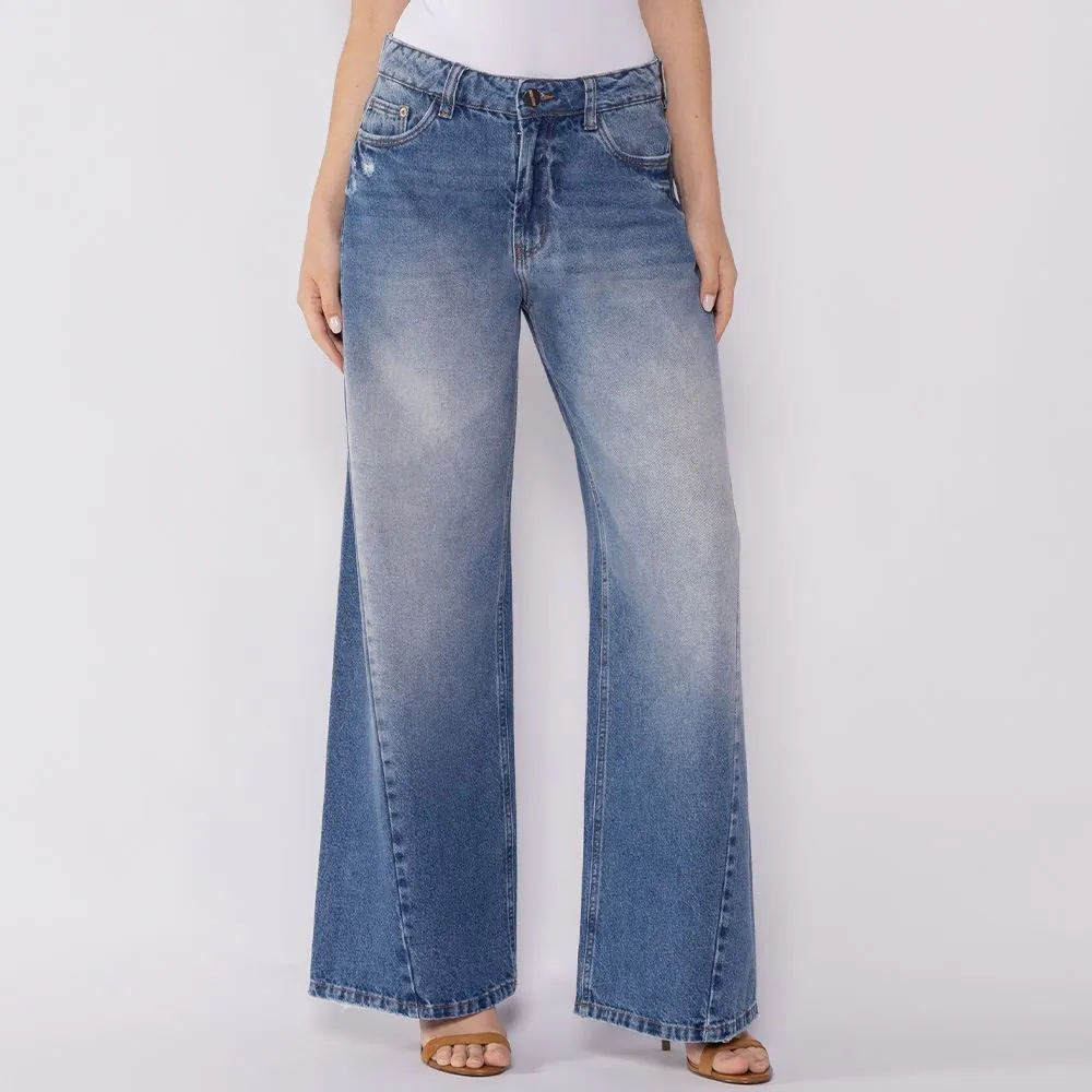 Calça Jeans Feminina Baggy Boby Blues Azul Medio