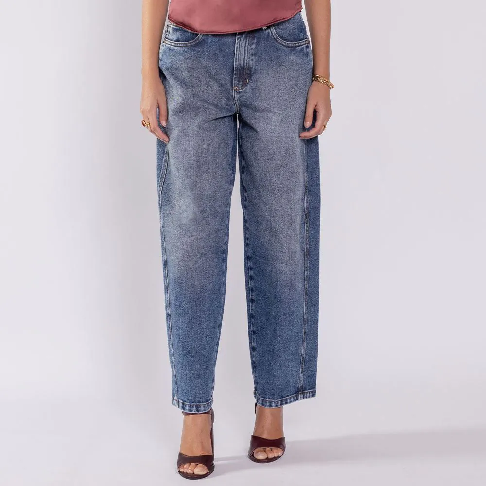 Calça Jeans Feminina Balloon Cropped Boby Blues Azul Medio