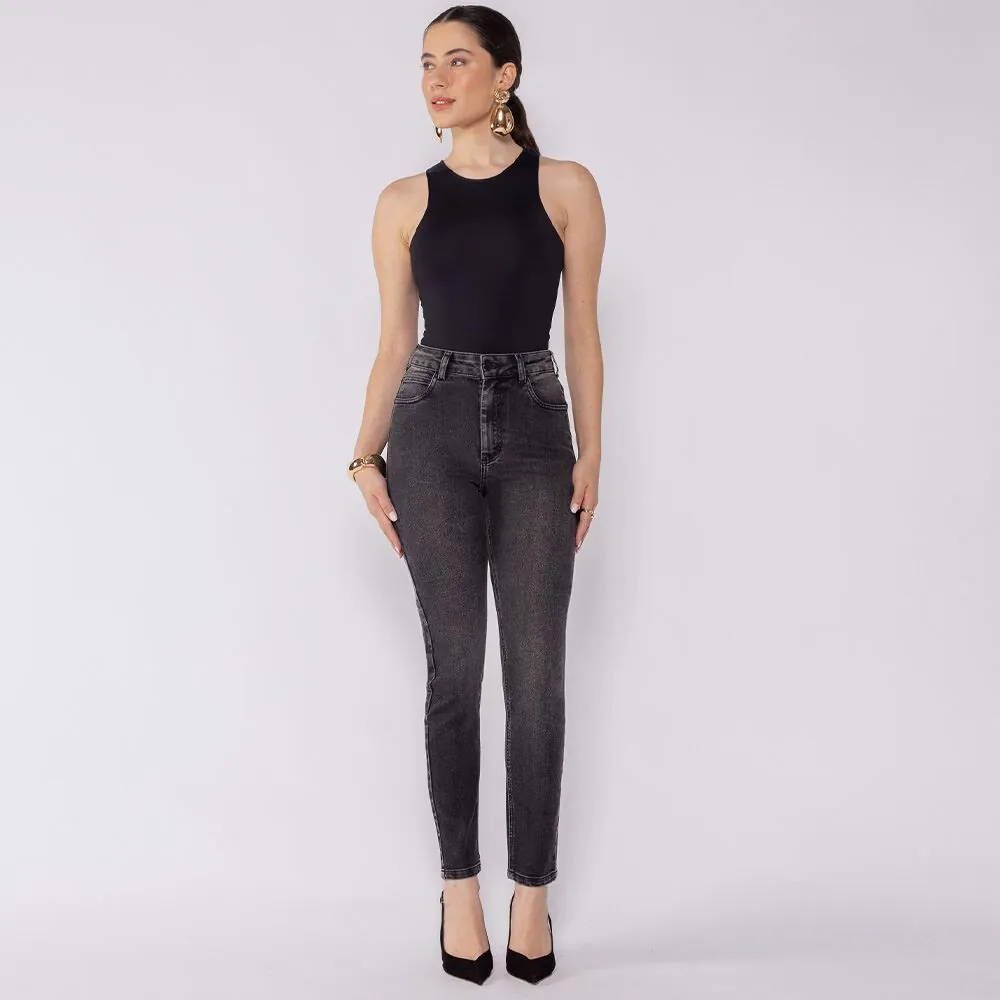 Calça Jeans Feminina Cigarrete Boby Blues Preto Estonado