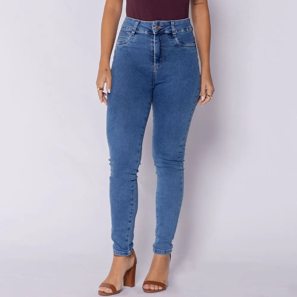 Calça Jeans Feminina Cigarrete Sawary Azul Medio