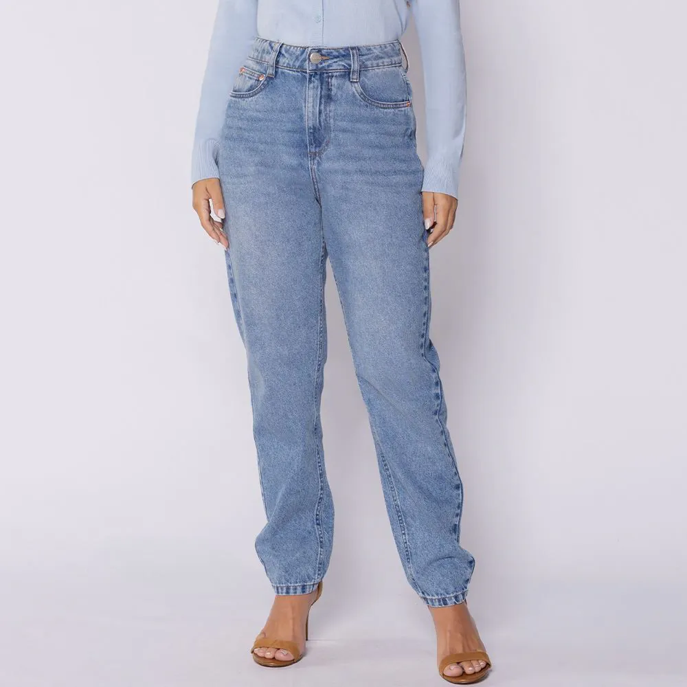 Calça Jeans Feminina Mom Patricia Foster Azul Medio