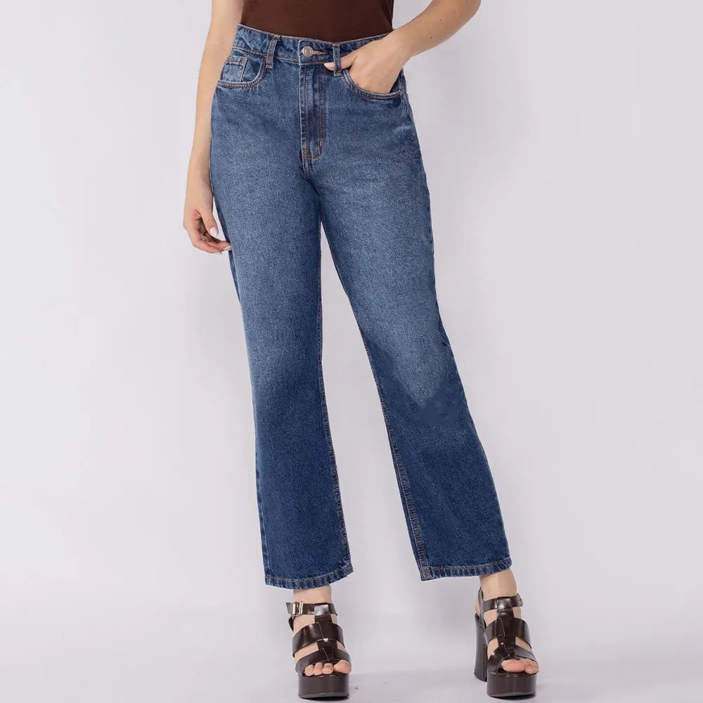 Calça Jeans Feminina Reta Patricia Foster Azul Medio