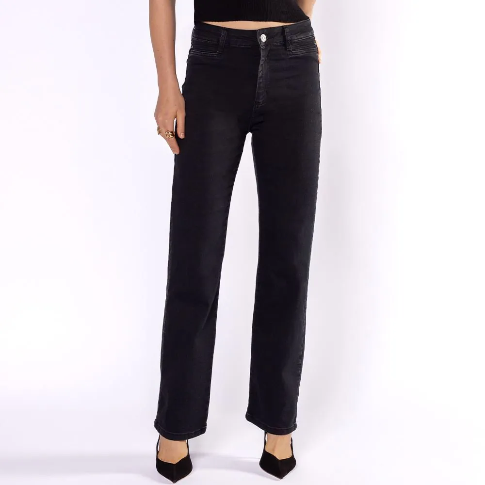 Calça Jeans Feminina Reta Sawary Preto
