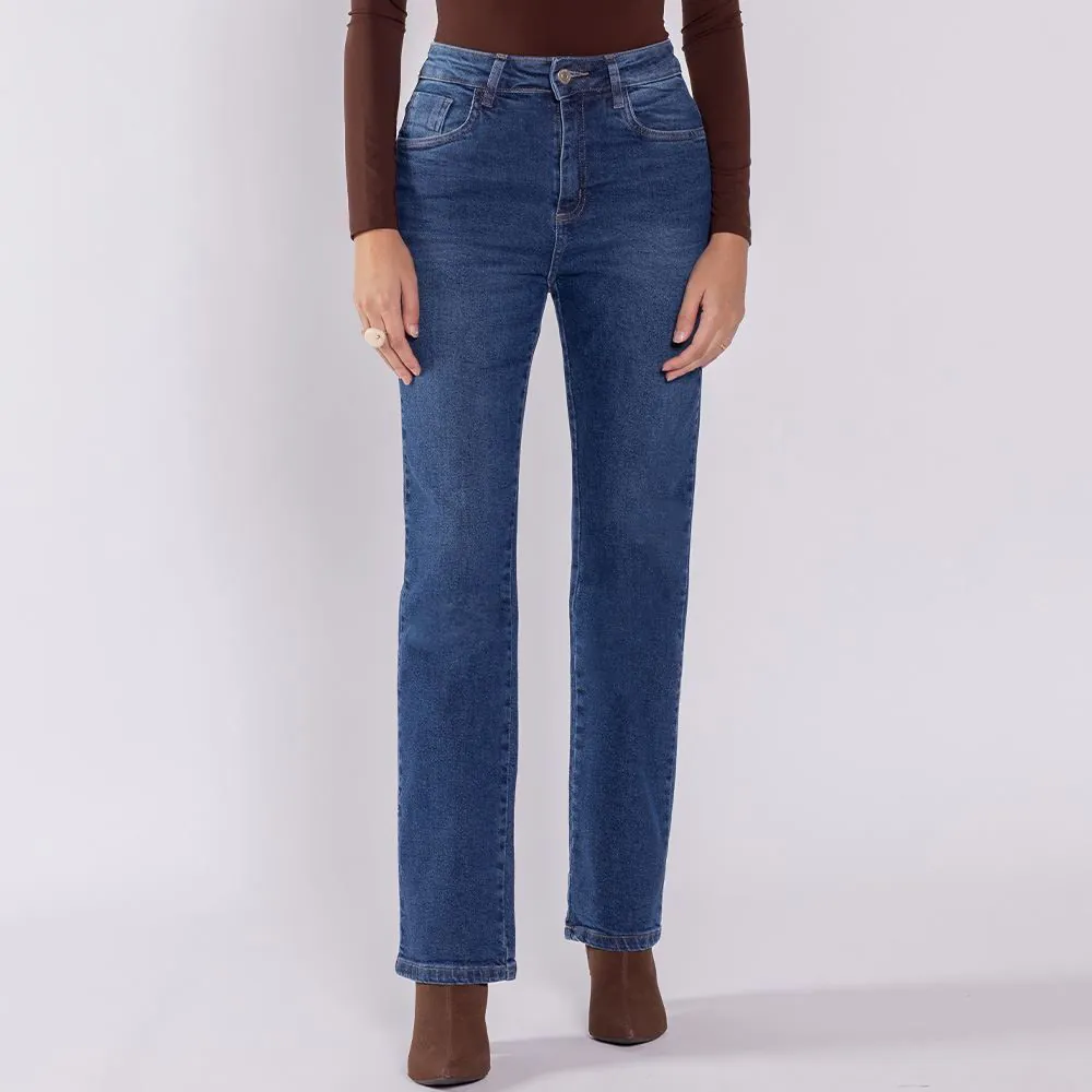 Calça Jeans Feminina Reta Sawary Azul Escuro