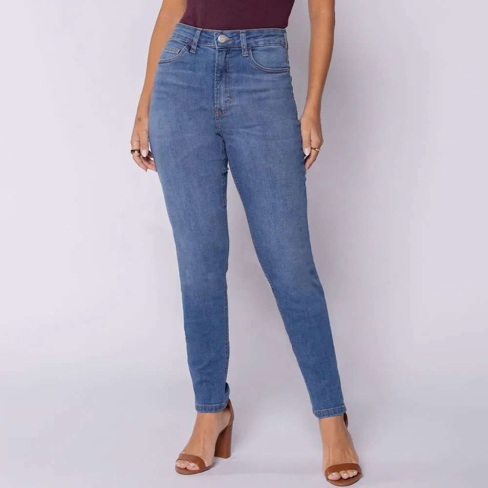 Calça Jeans Feminina Skinny Patricia Foster Azul Medio