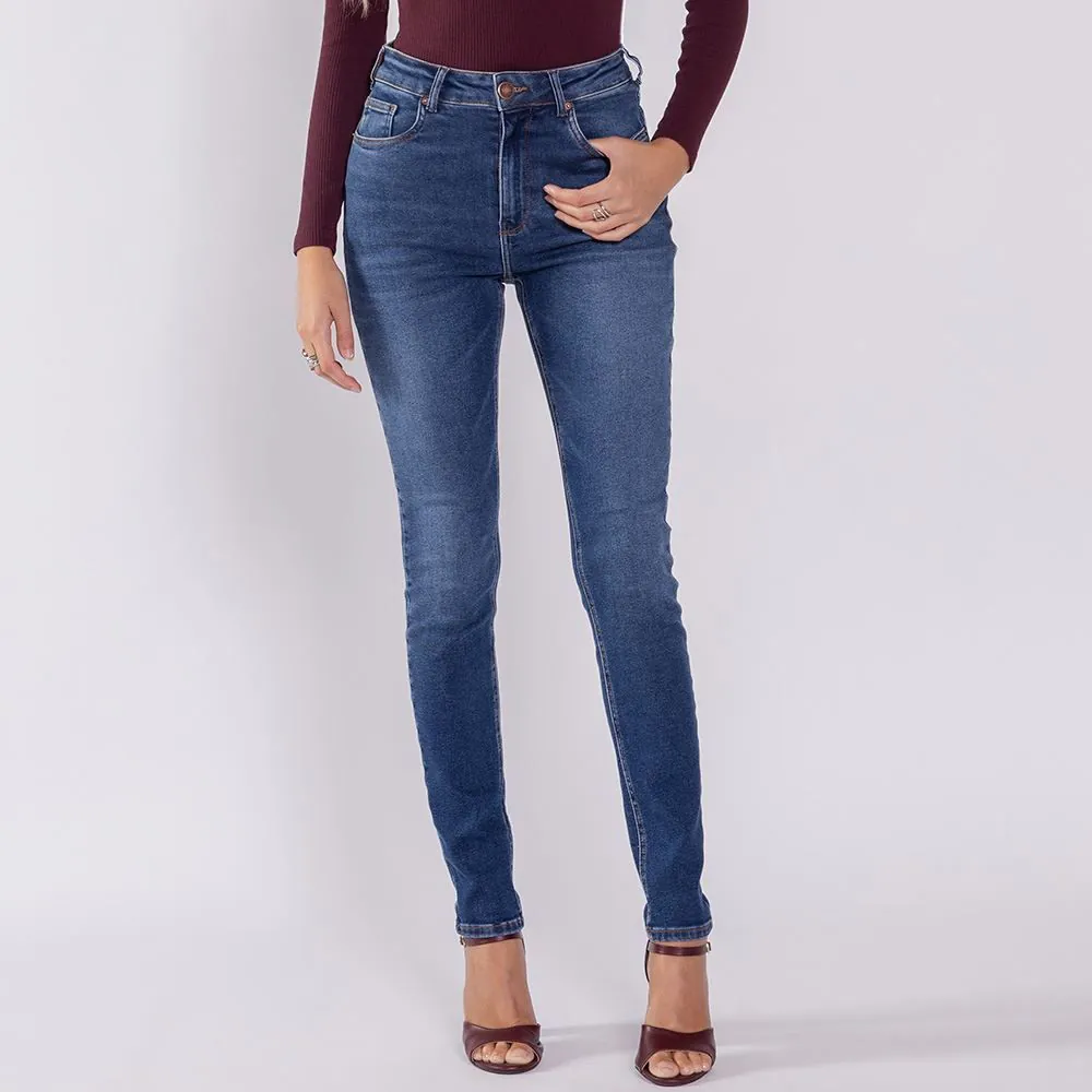 Calça Jeans Feminina Skinny Premium Patricia Foster Azul Medio
