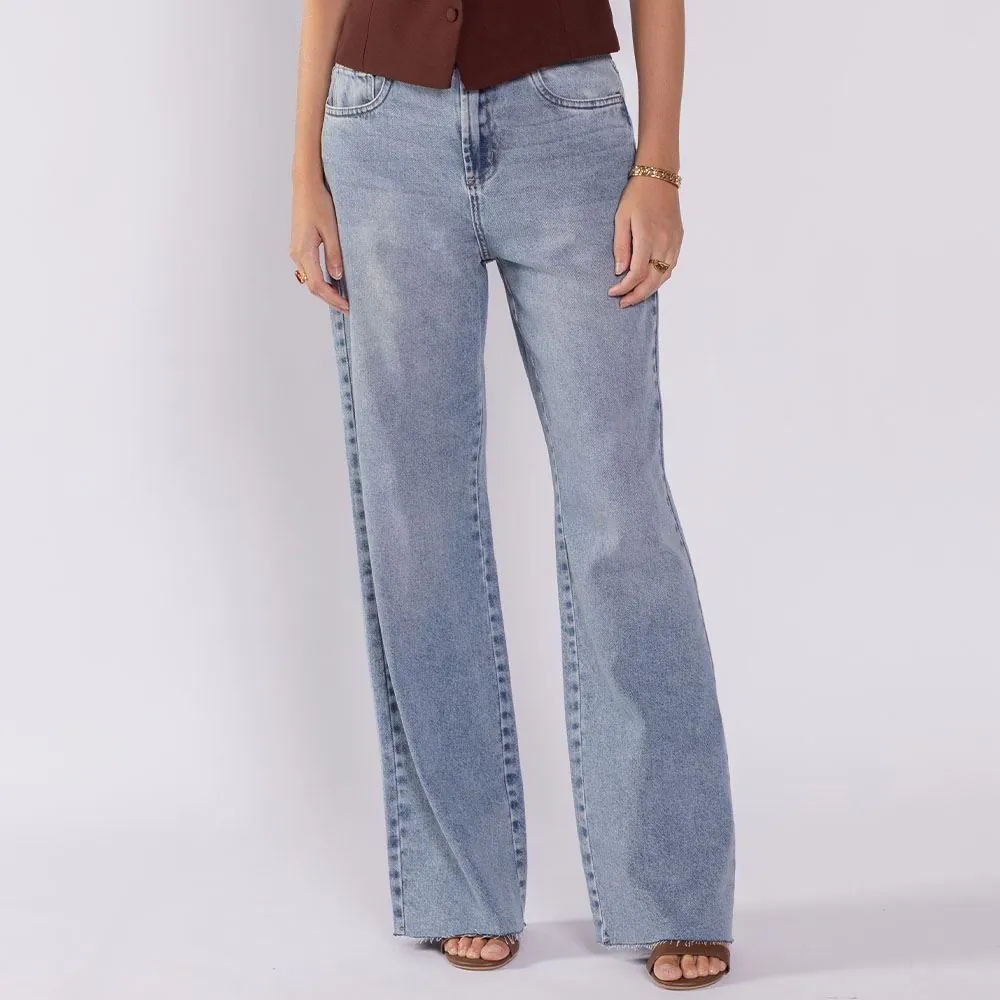 Calça Jeans Feminina Wide Leg Boby Blues Azul Medio