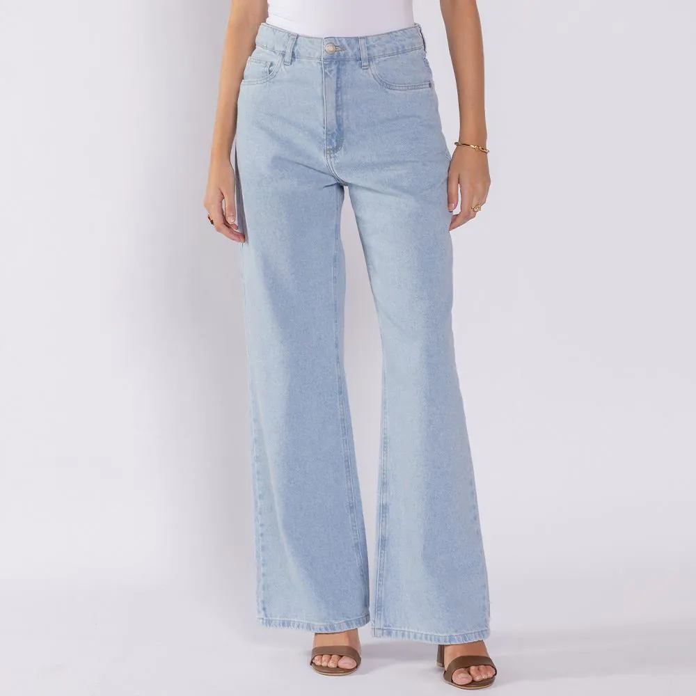 Calça Jeans Feminina Wide Leg Boby Blues Azul Claro
