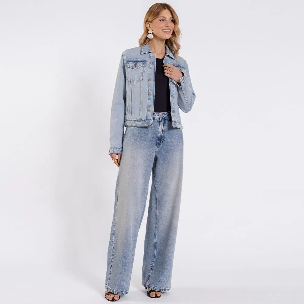Calça Jeans Feminina Wide Leg Boby Blues Azul Claro