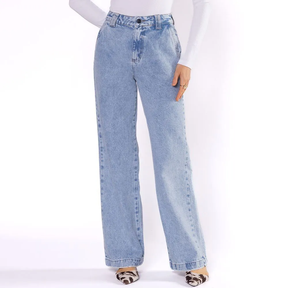 Calça Jeans Feminina Wide Leg Sawary Azul Claro