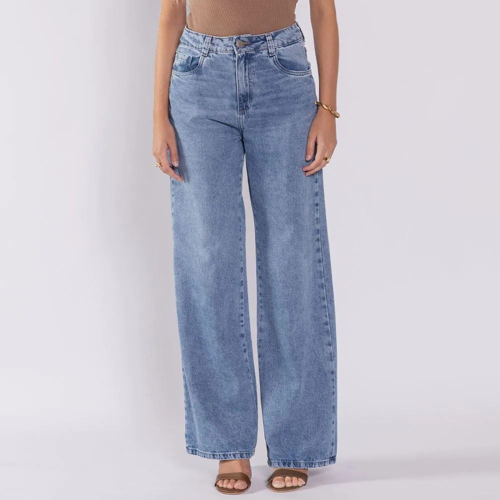 Calça Jeans Feminina Wide Leg Sawary Azul Claro