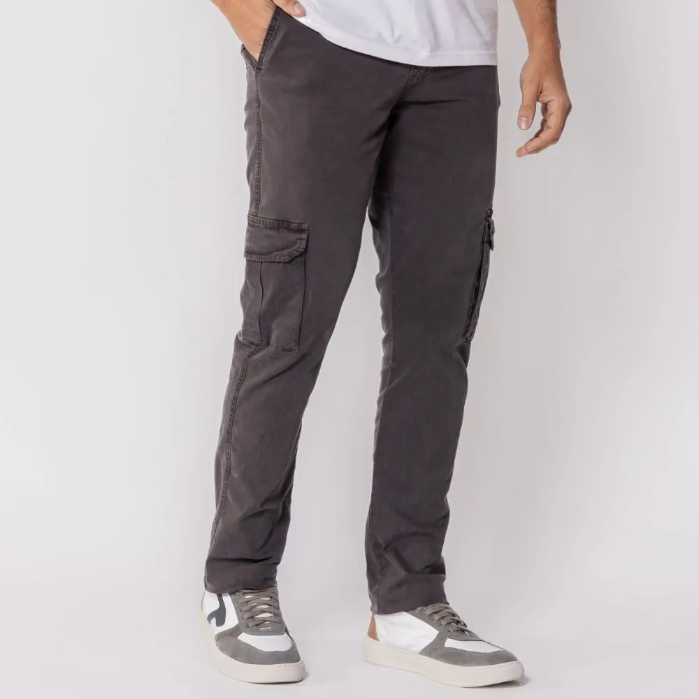 Calça Masculina de Sarja Cargo Slim Thing Chumbo
