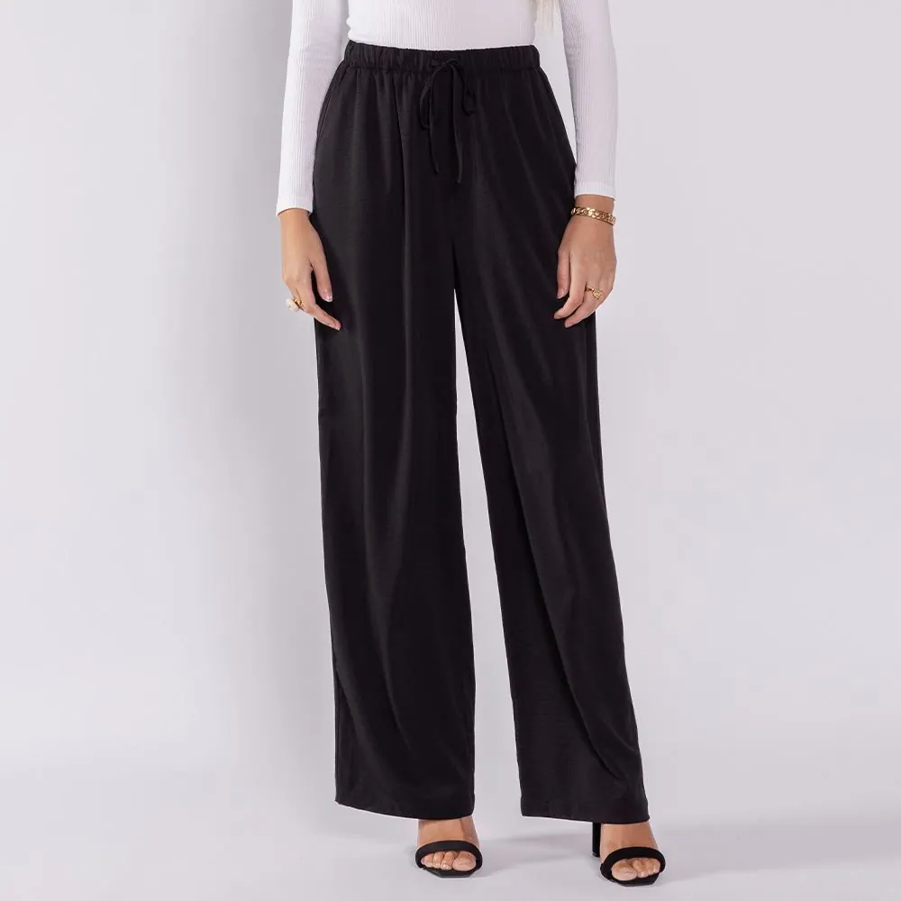 Calça Pantalona Estilo Pijama Patricia Foster Preto