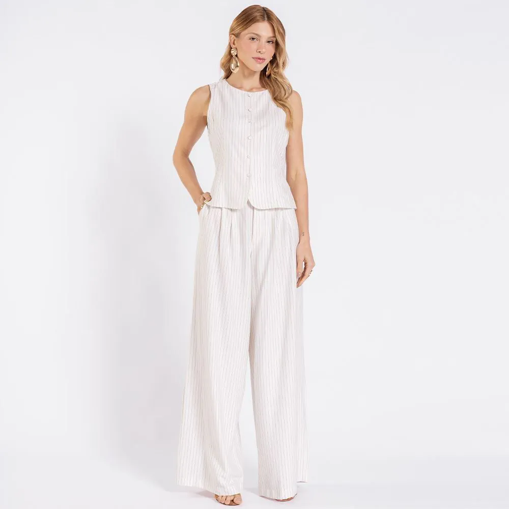 Calça Pantalona Feminina de Alfaiataria Patricia Foster Risca Off