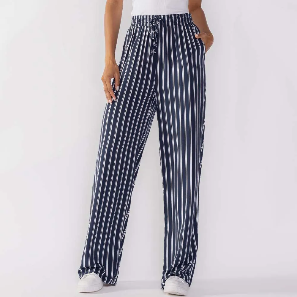Calça Pantalona Estilo Pijama Listrada Patricia Foster Marinho