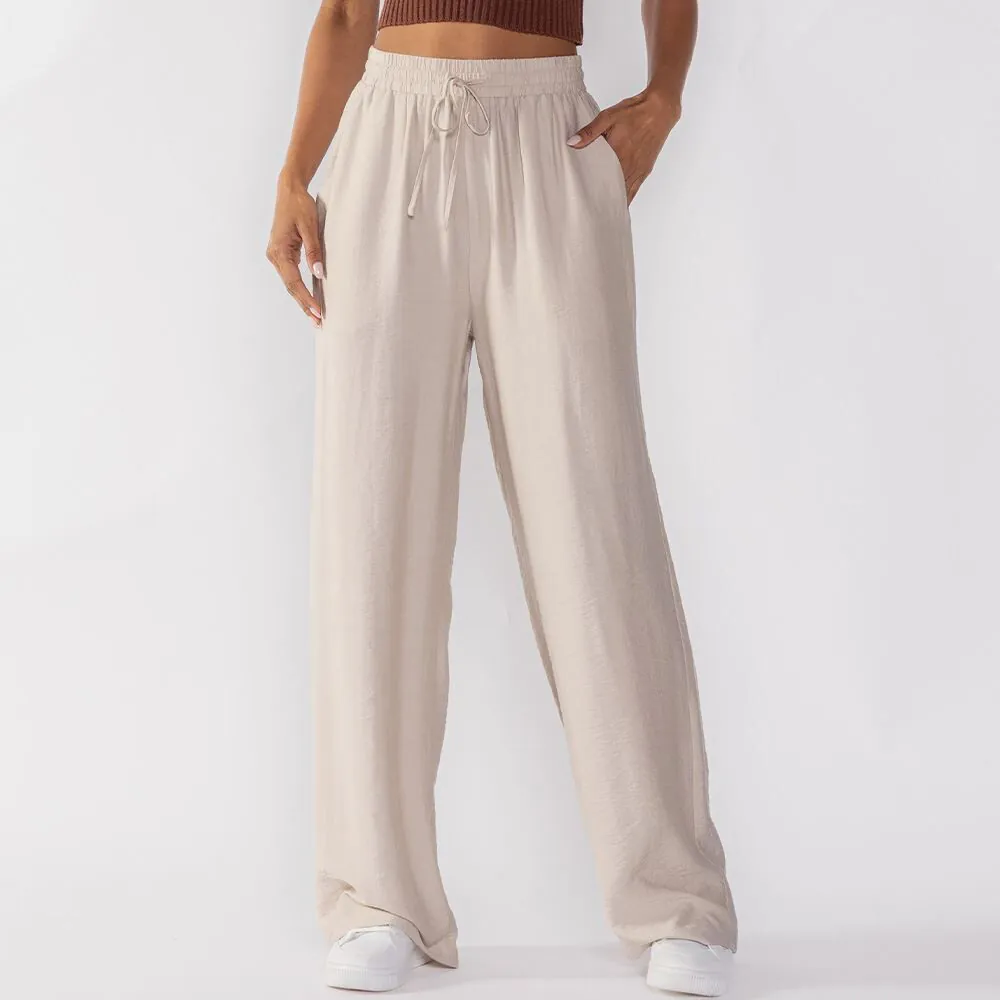 Calça Pantalona Estilo Pijama Patricia Foster Areia