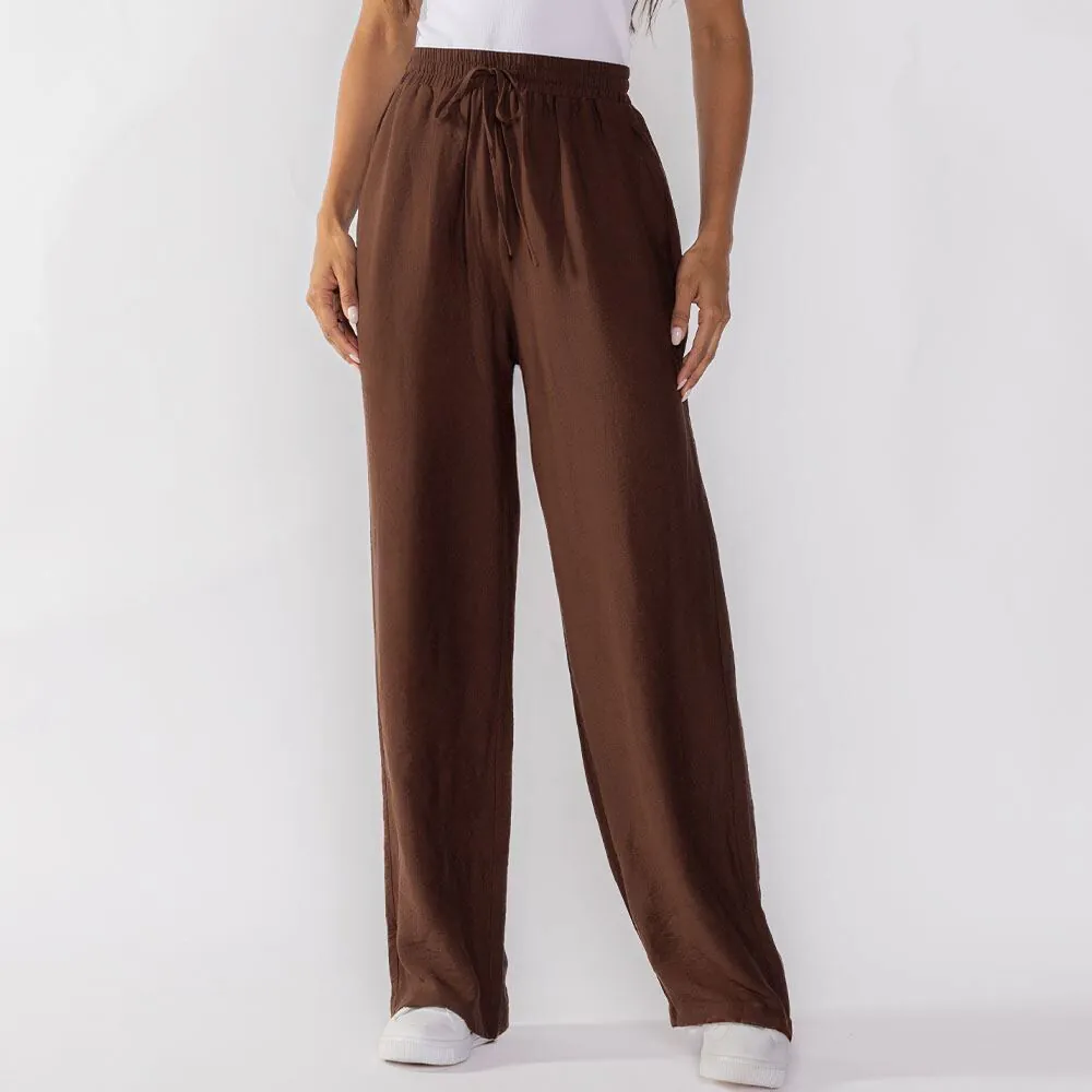 Calça Pantalona Estilo Pijama Patricia Foster Marrom