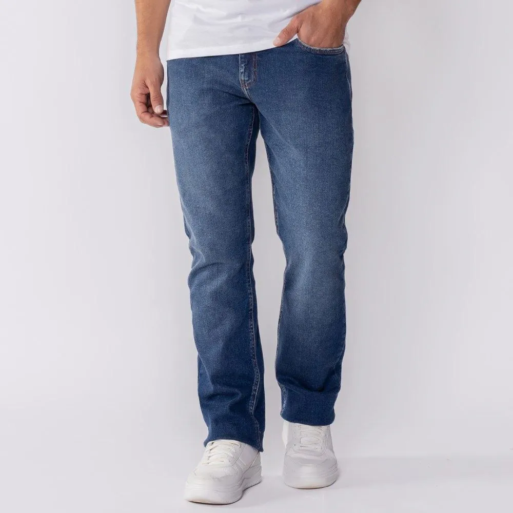 Calça Jeans Masculina Tradicional Marc Alain Azul Medio