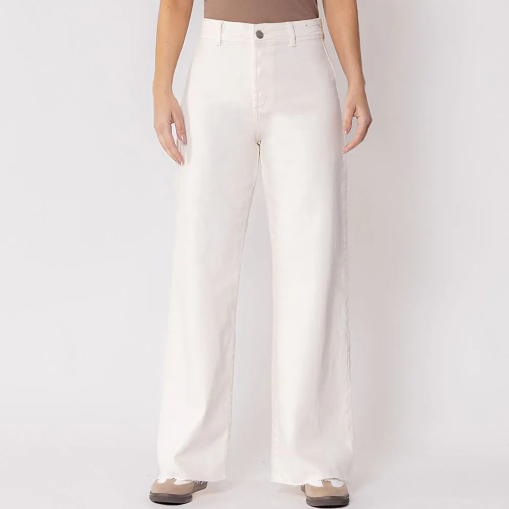 Calça Wide Leg Feminina de Sarja Boby Blues Off White