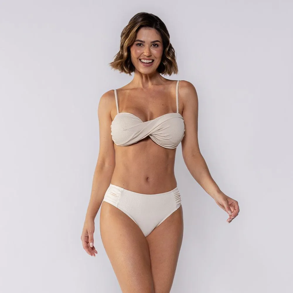 Calcinha Biquíni Tanga com Textura Patricia Foster Off White