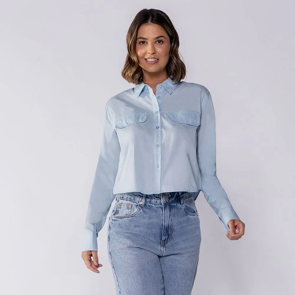 Camisa Cropped Manga Longa Boby Blues Azul
