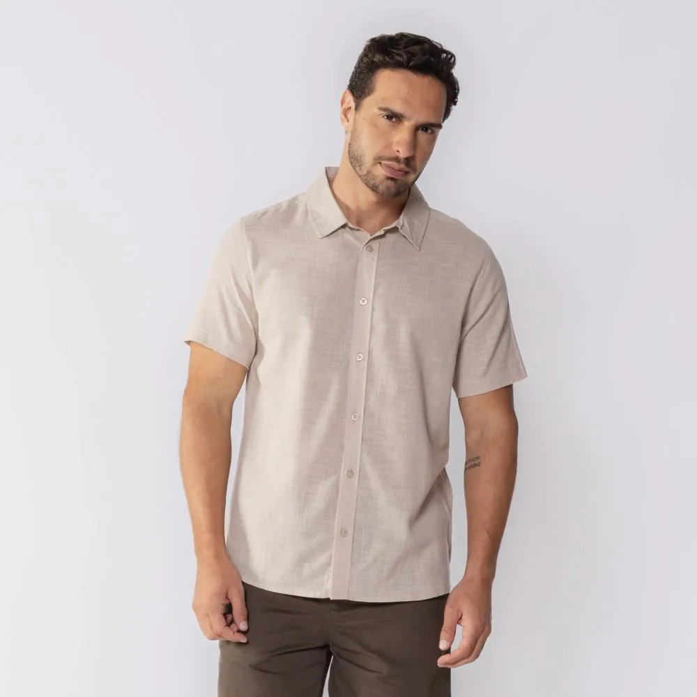 Camisa Masculina de Botão Manga Curta Marc Alain Chino