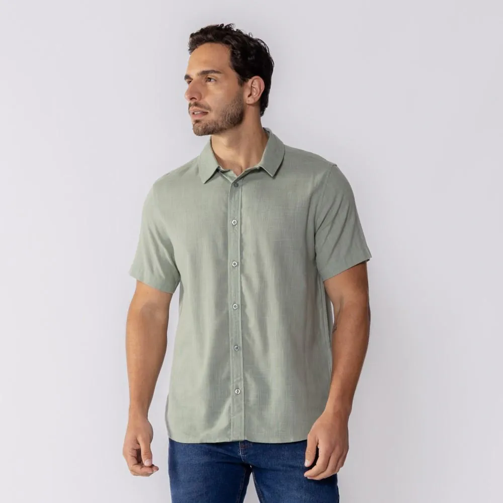 Camisa Masculina de Botão Manga Curta Marc Alain Verde