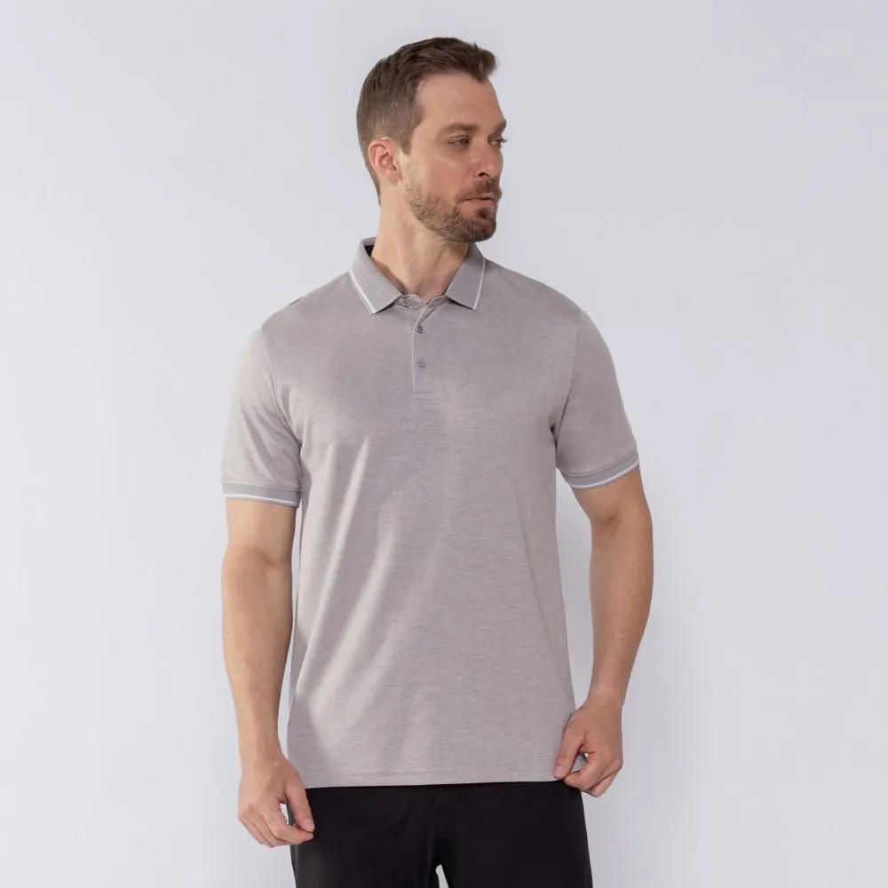 Camisa Polo Masculina de Algodão Marc Alain Cinza/Off White