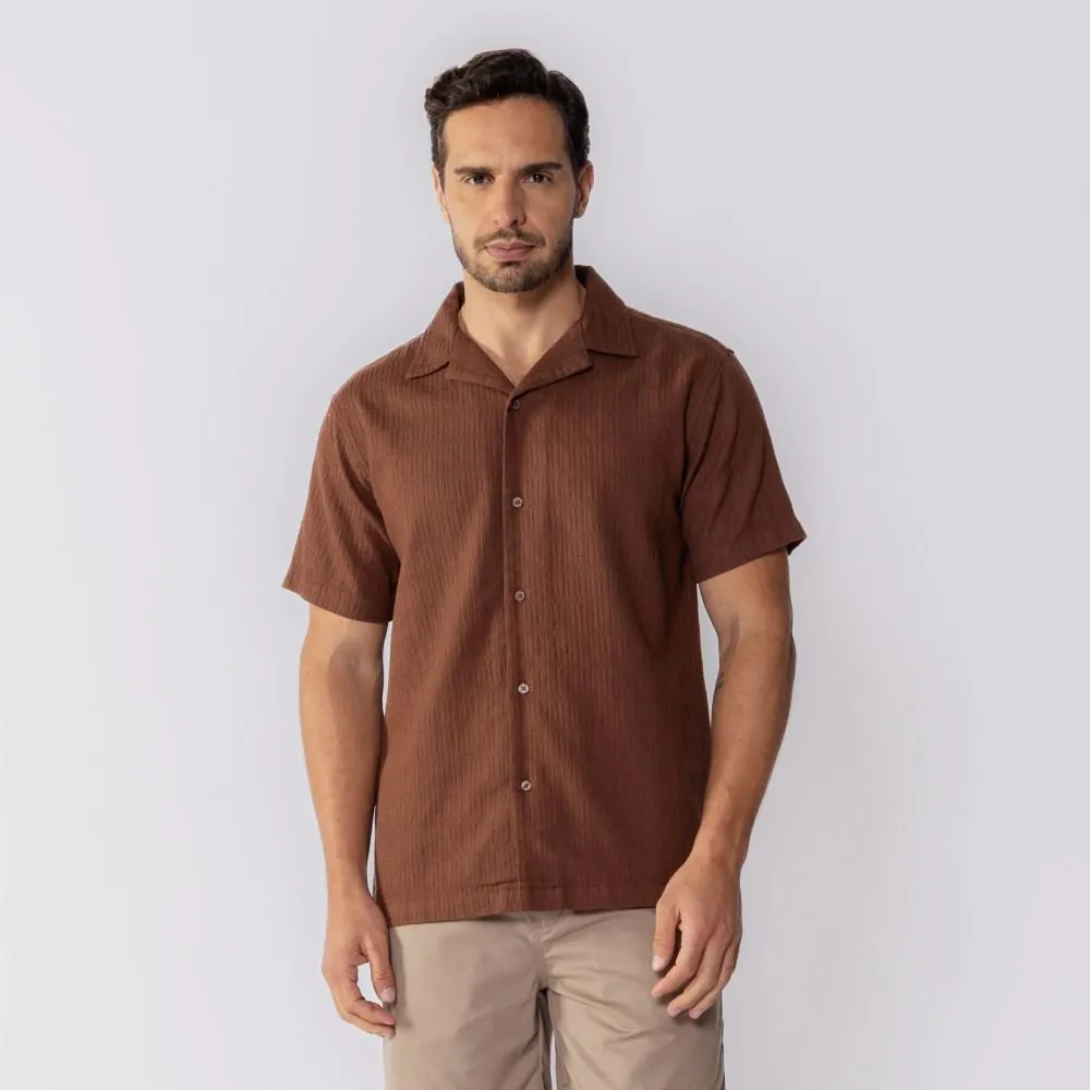 Camisa Masculina de Botão com Textura Thing Marrom