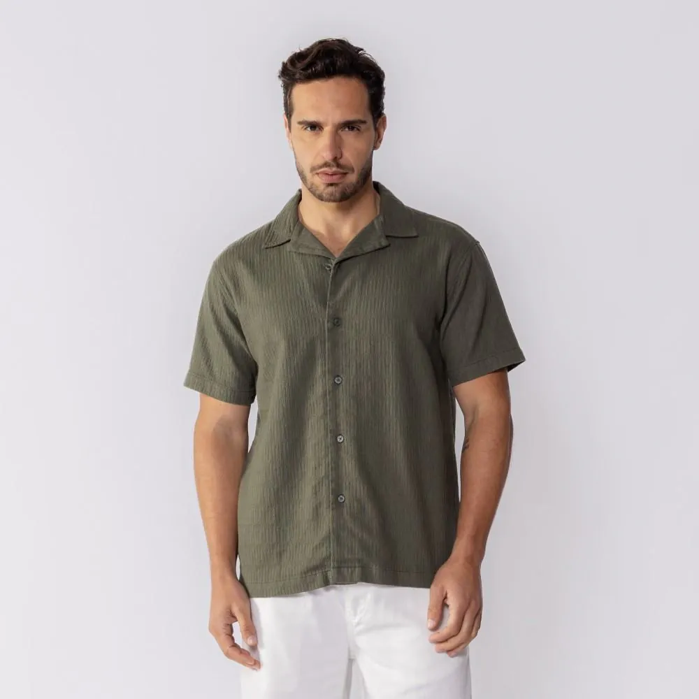 Camisa Masculina de Botão com Textura Thing Verde