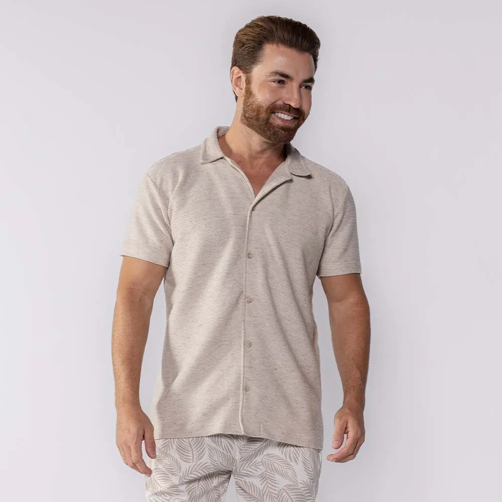 Camisa Masculina de Botão Dixie Natural Linho
