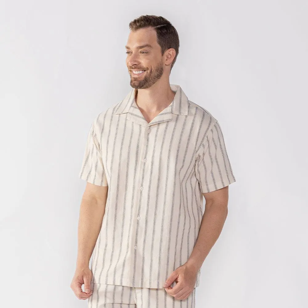Camisa Masculina de Botão Listrada Thing Off White