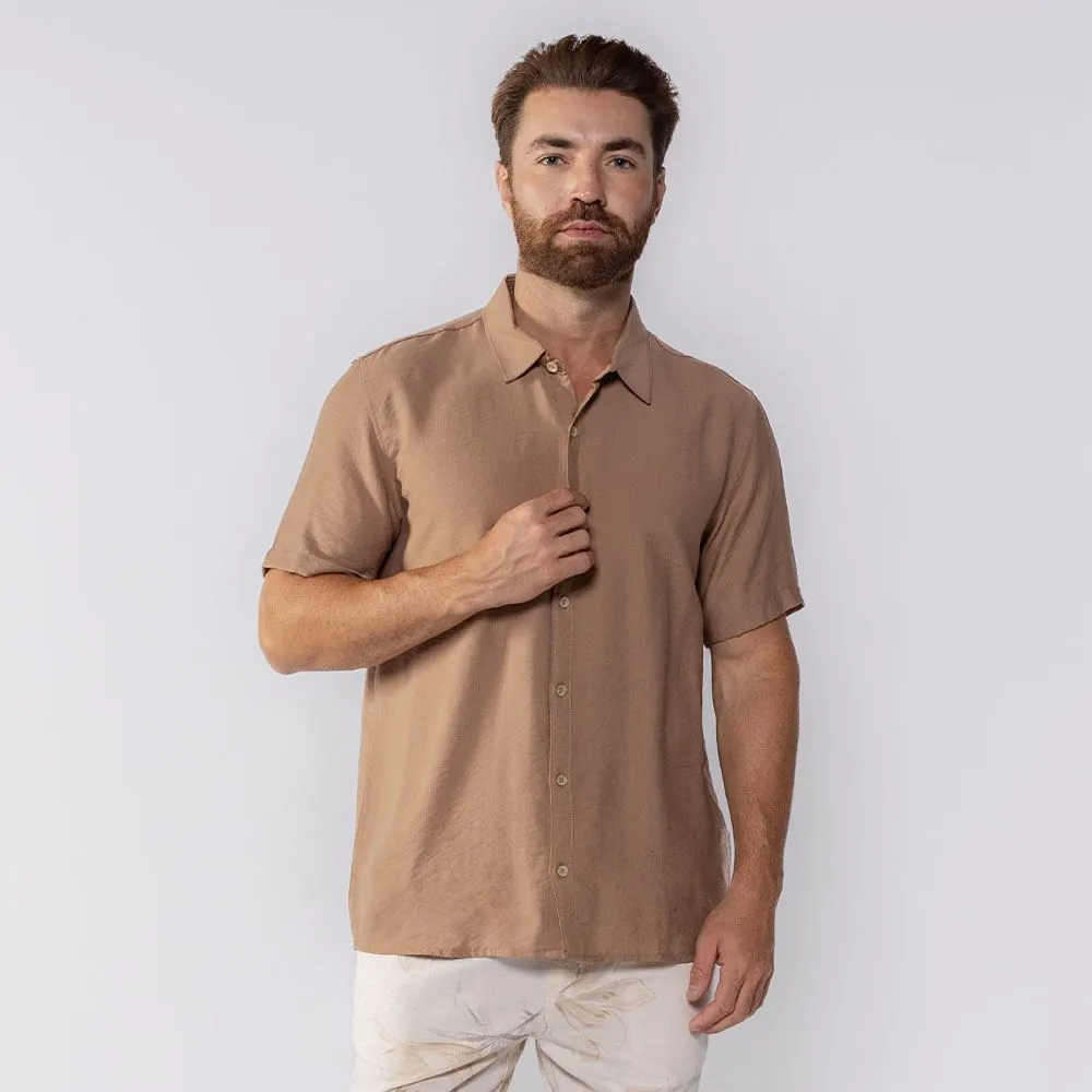 Camisa Masculina de Botão Manga Curta Thing Marrom Canela 175