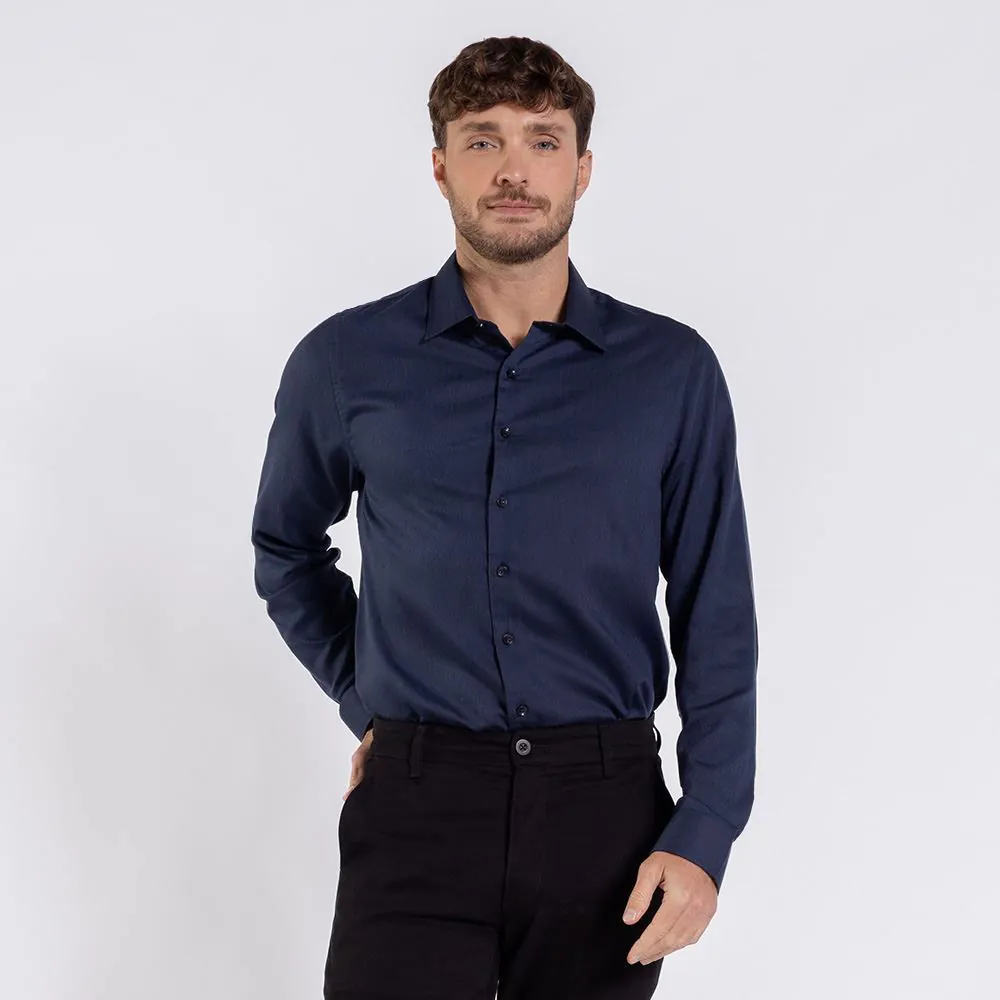 Camisa Social Masculina de Tricoline Marc Alain Marinho Maquineta