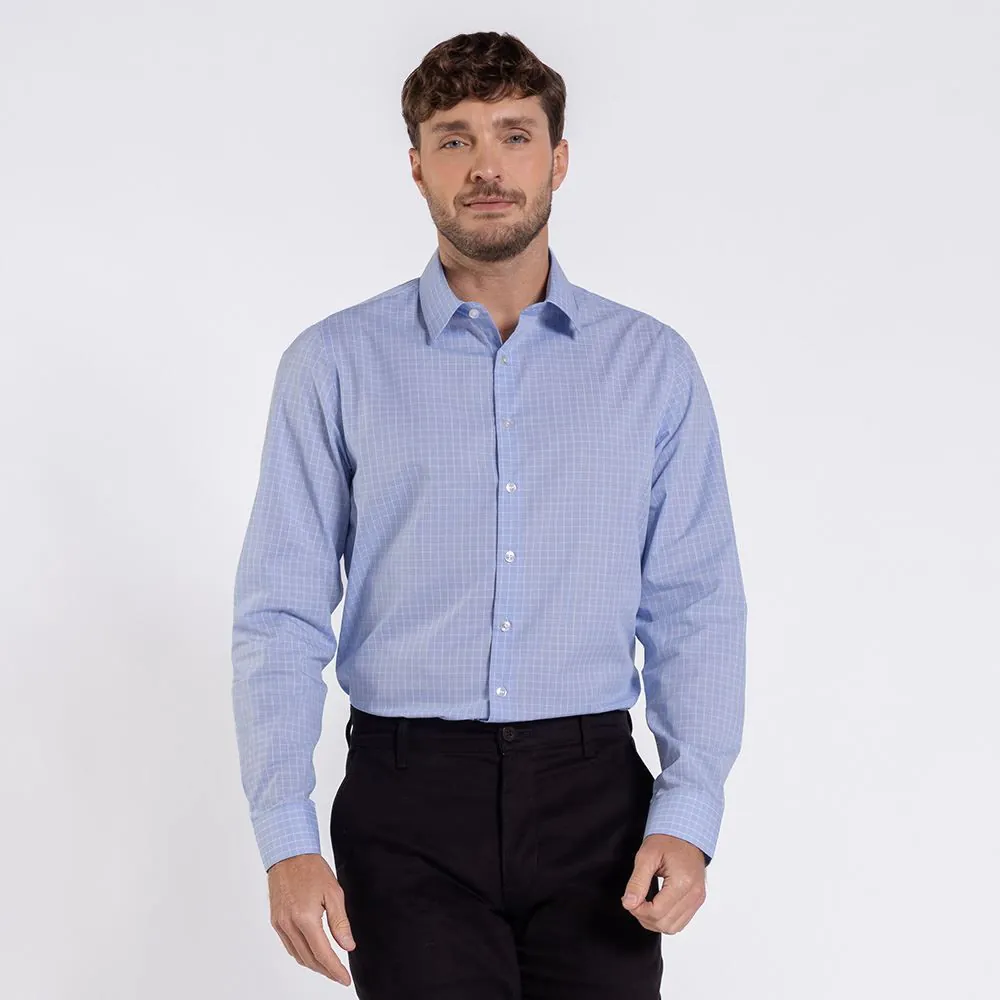 Camisa Social Masculina de Tricoline Marc Alain Xadrez Azul