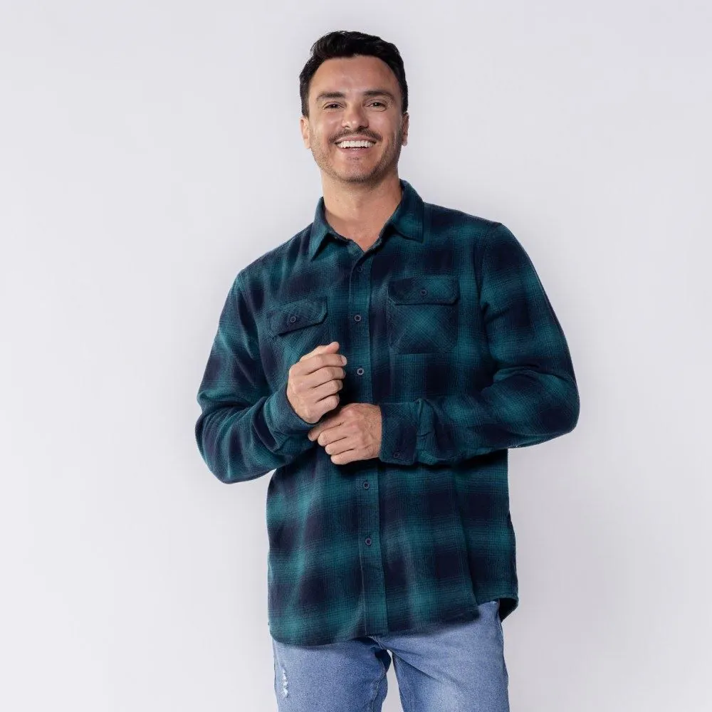 Camisa Masculina Xadrez de Flanela Marc Alain Xadrez 2 Vd/Mar