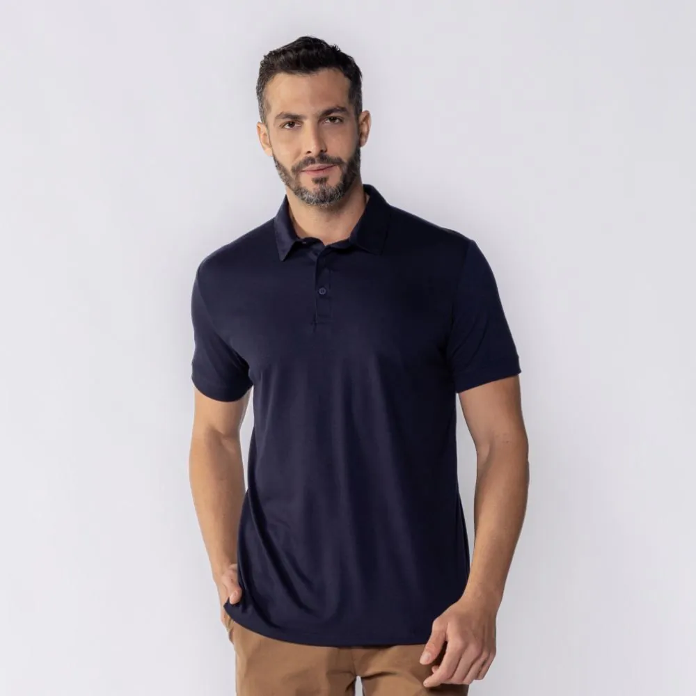 Camisa Polo Masculina de Malha Piquet Tech Marc Alain Azul Marinho