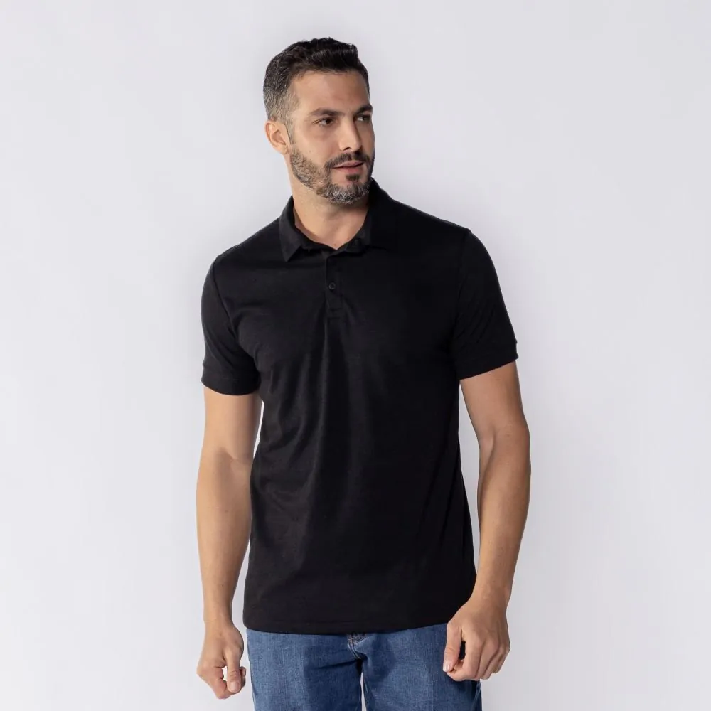 Camisa Polo Masculina de Malha Piquet Tech Marc Alain Preto