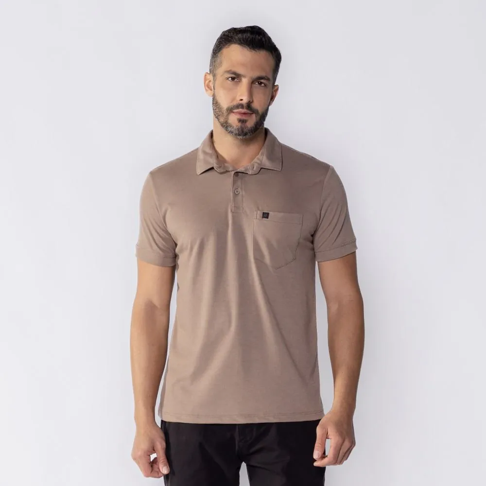 Camisa Polo Masculina de Piquet com Bolso Marc Alain Fendi