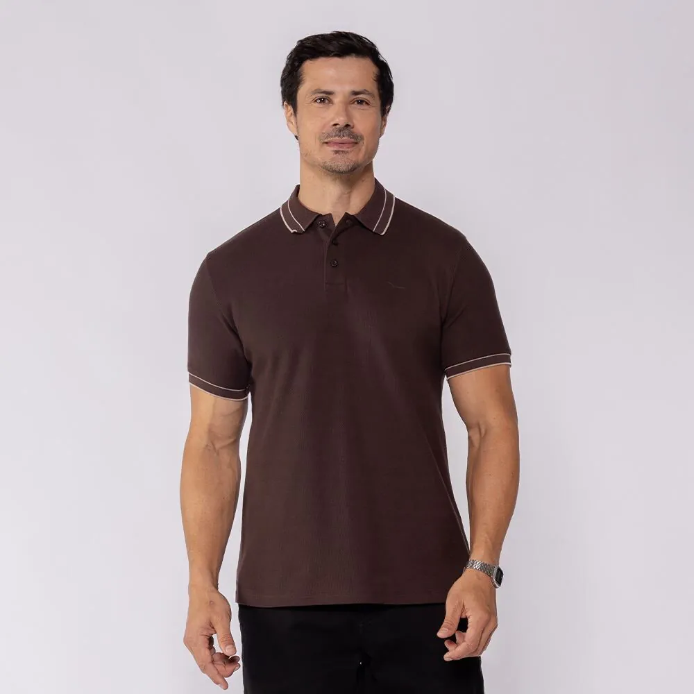 Camisa Polo Masculina Texturizada Marc Alain Marrom